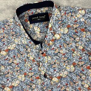 Jared Lang Men's Size M Cotton Long Sleeve Casual Shirt Blue Bicycle Basket